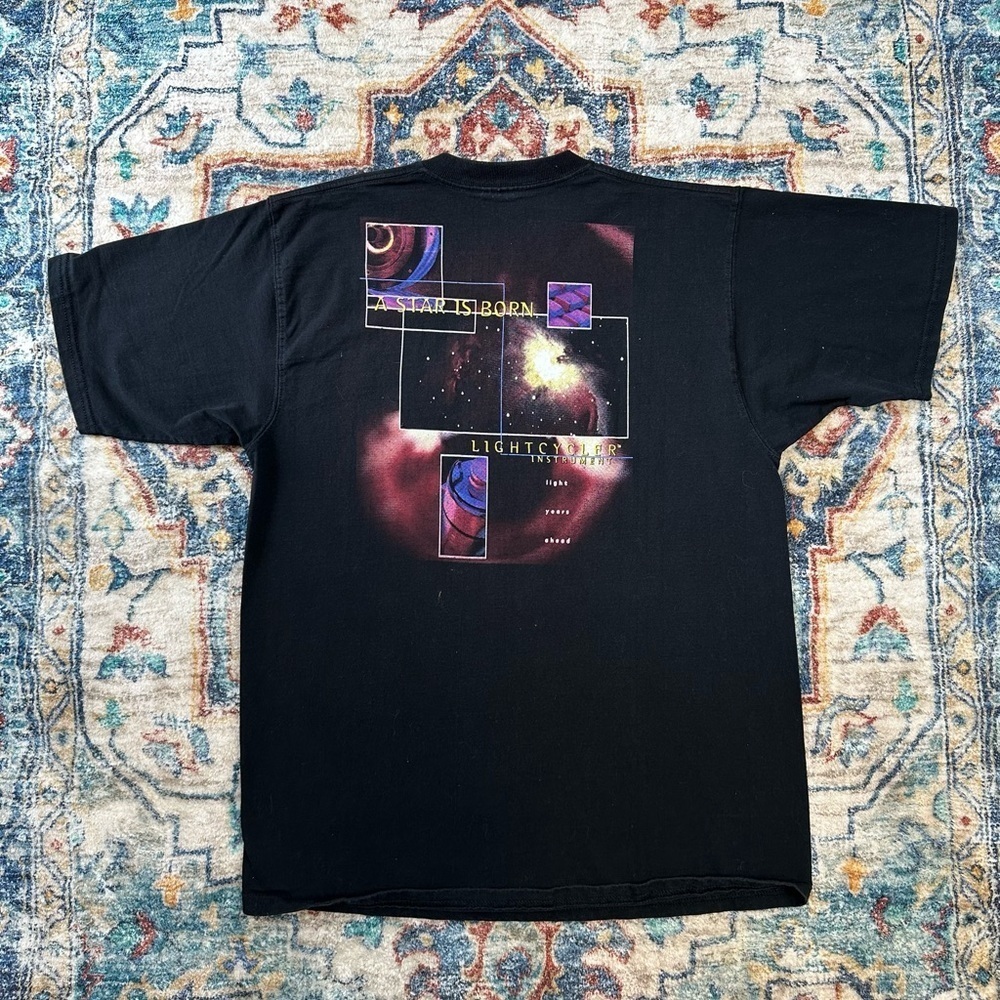 Vintage Black Graphic Short Sleeve Tee with Purple & Yellow Space Print